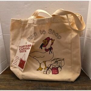 Vintage 80s Toppers Canvas Tote Bag Born To Shop Country Goose NWT Deadstock